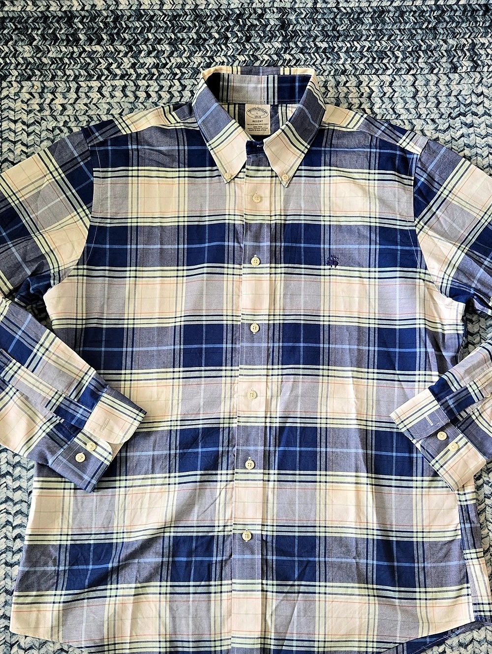 Brooks Brothers Regent Plaid Cotton Button Down Blue Plaid Size Large